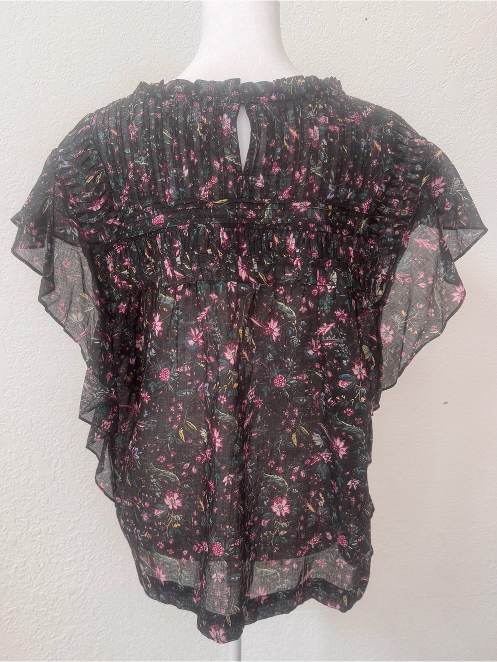 Isabel Marant Etoile Layona ruffle sleeve top- Black floral print cotton - Picture 6 of 11
